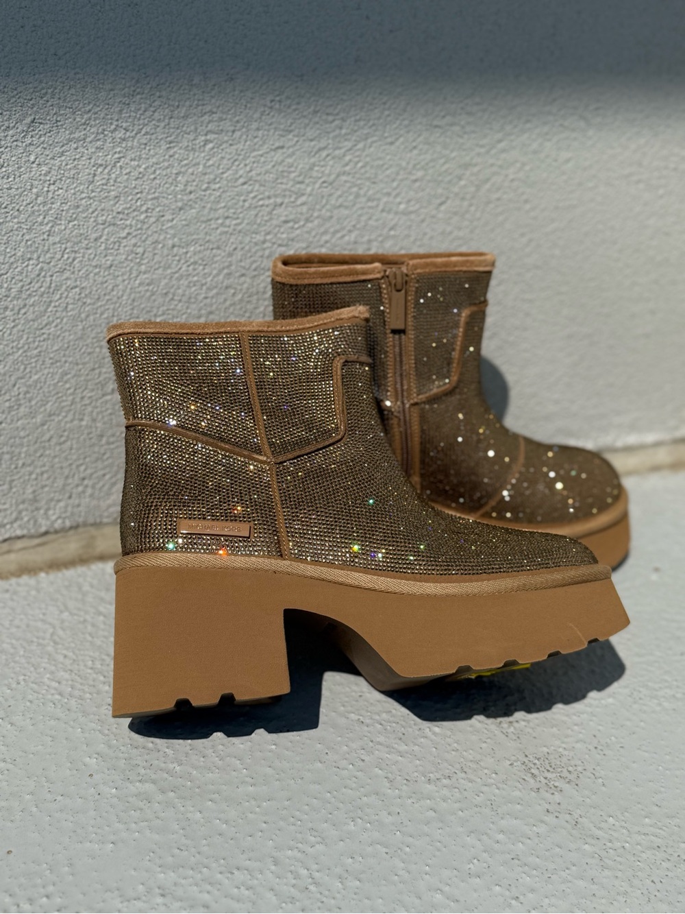 Michael Kors Tan Glitter Platform Ankle Boots